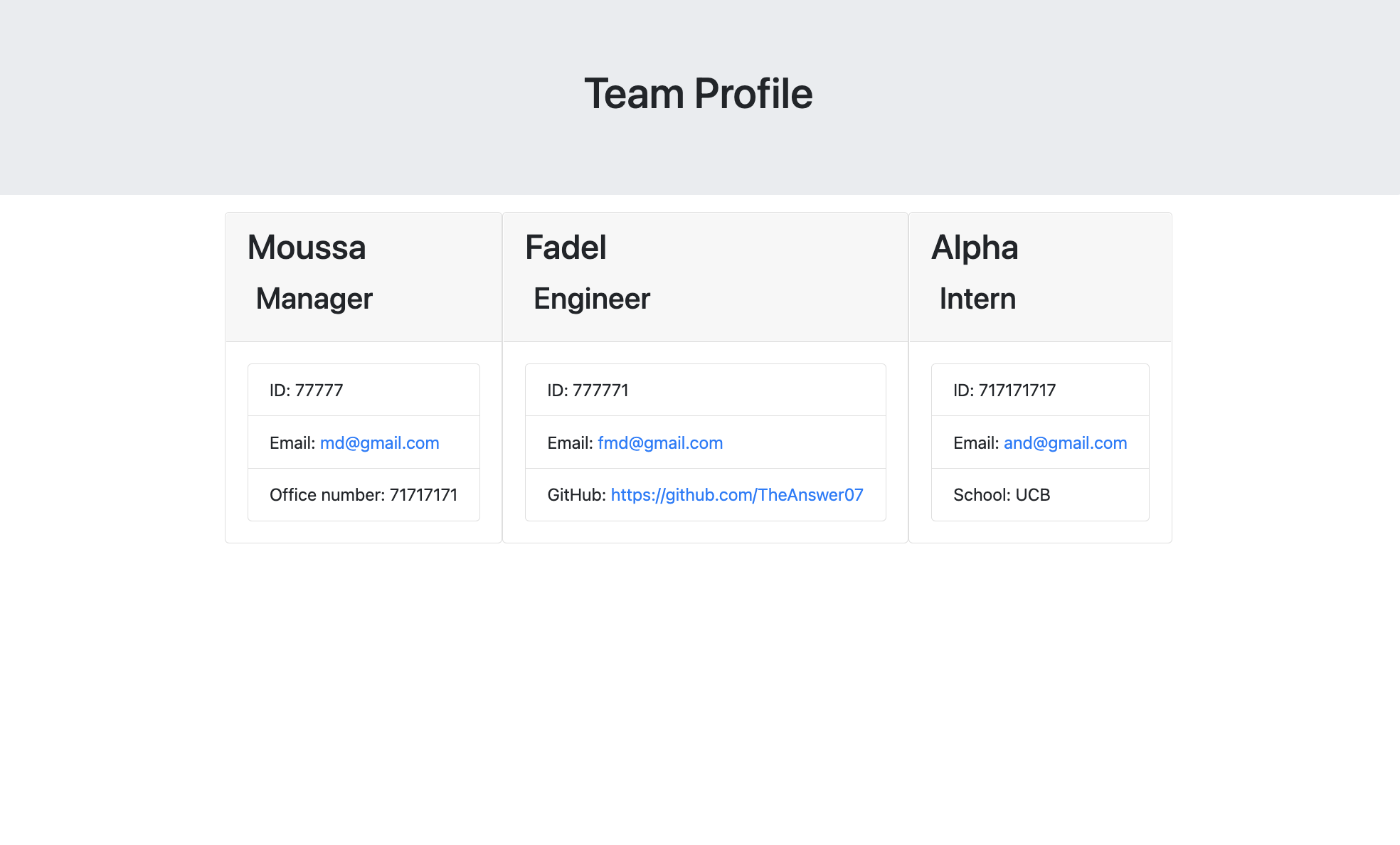 Team Profile UI